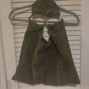 Free People Olive Green Suede Bobbi Slouch Bag
